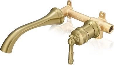 Gold Wall Mount Tub Faucet, High Flow Single Handle Brass Tub Filler 2 Hole Faucet Set, 8 Inch