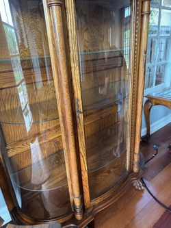 Antique Oak Curved Glass China Cabinet