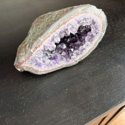 Natural Pink Amethyst Druzy Geode/Agate Slab on Metal Stand”