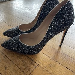 Black & Silver Glitter Stiletto Pumps -5” Heel