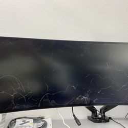 Broken LG Ultra wide ISP MONITOR W/ Stand. For Parts 
