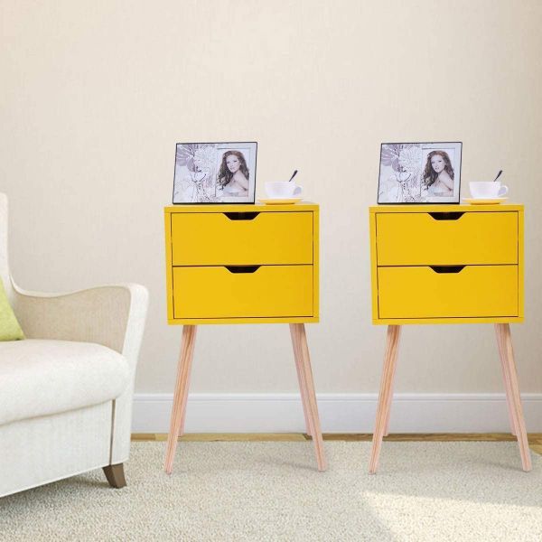 Mustard Yellow 2-Drawer Nightstand Set of 2