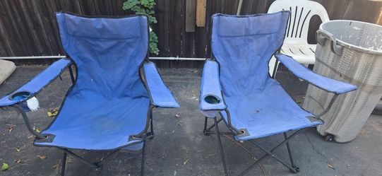 Blue Folding Camp Chairs with Cup Holders – Set of 2