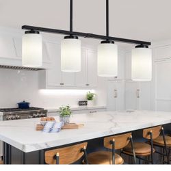 YUEMZS 4 Light Kitchen Island Adjustable Rods Light Farmhouse Chandelier Black