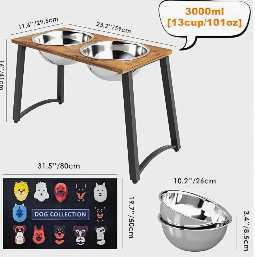 Elevated Dog Bowls for Large Dogs  (W60)