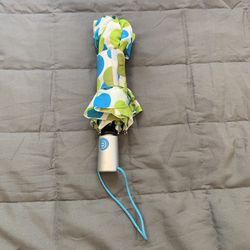 Compact. Blue/green Polkadot Umbrella 