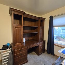 Solid Wood Executive Desk and Return/Hutch