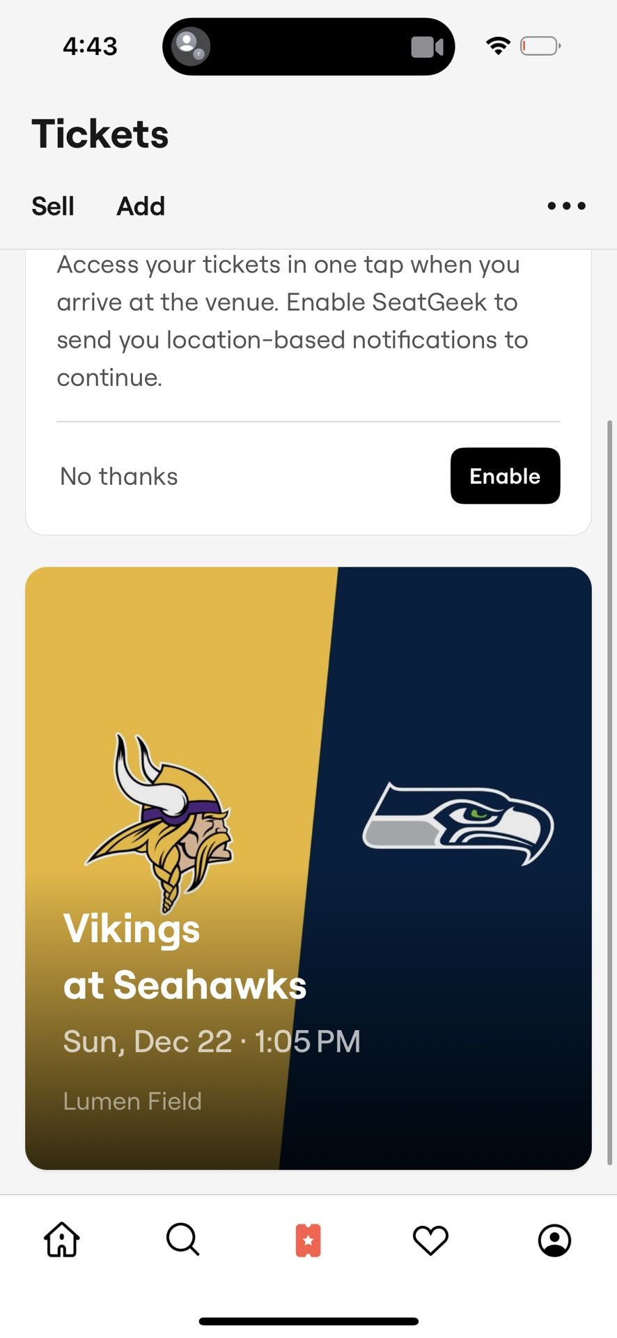 Seattle Vs Vikings tickets 12/22/2024 1pm Game