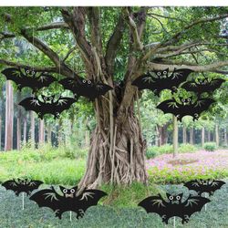New in bag 10 Pack Hanging Bats Halloween Decorations Outdoor, Decorative Black Bat Halloween Yard Signs with Stakes Decorations for Wall, Tree, Front