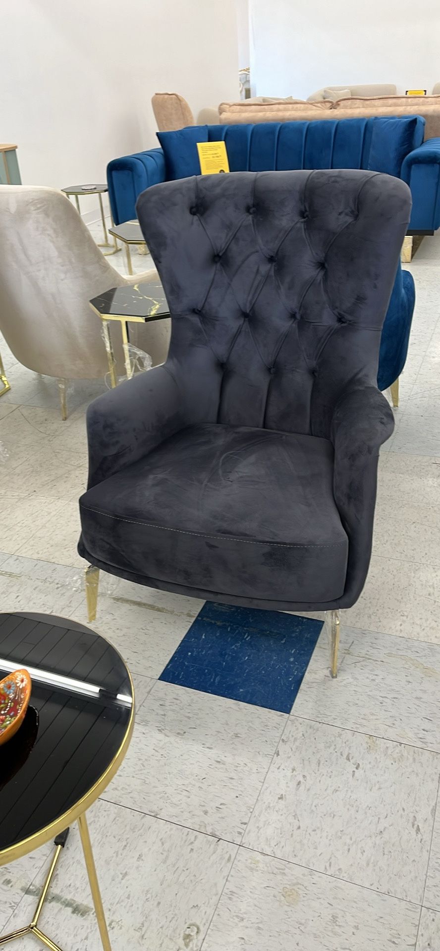 New Velvet Chesterfield Arm Chair, Living Room Luxury, Modern Designer Touch