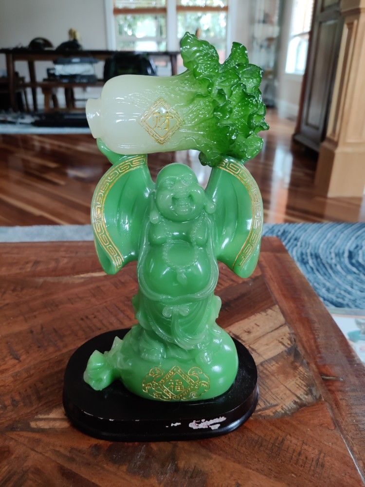 Unique Laughing Buddha Holding Bok Choy Statue