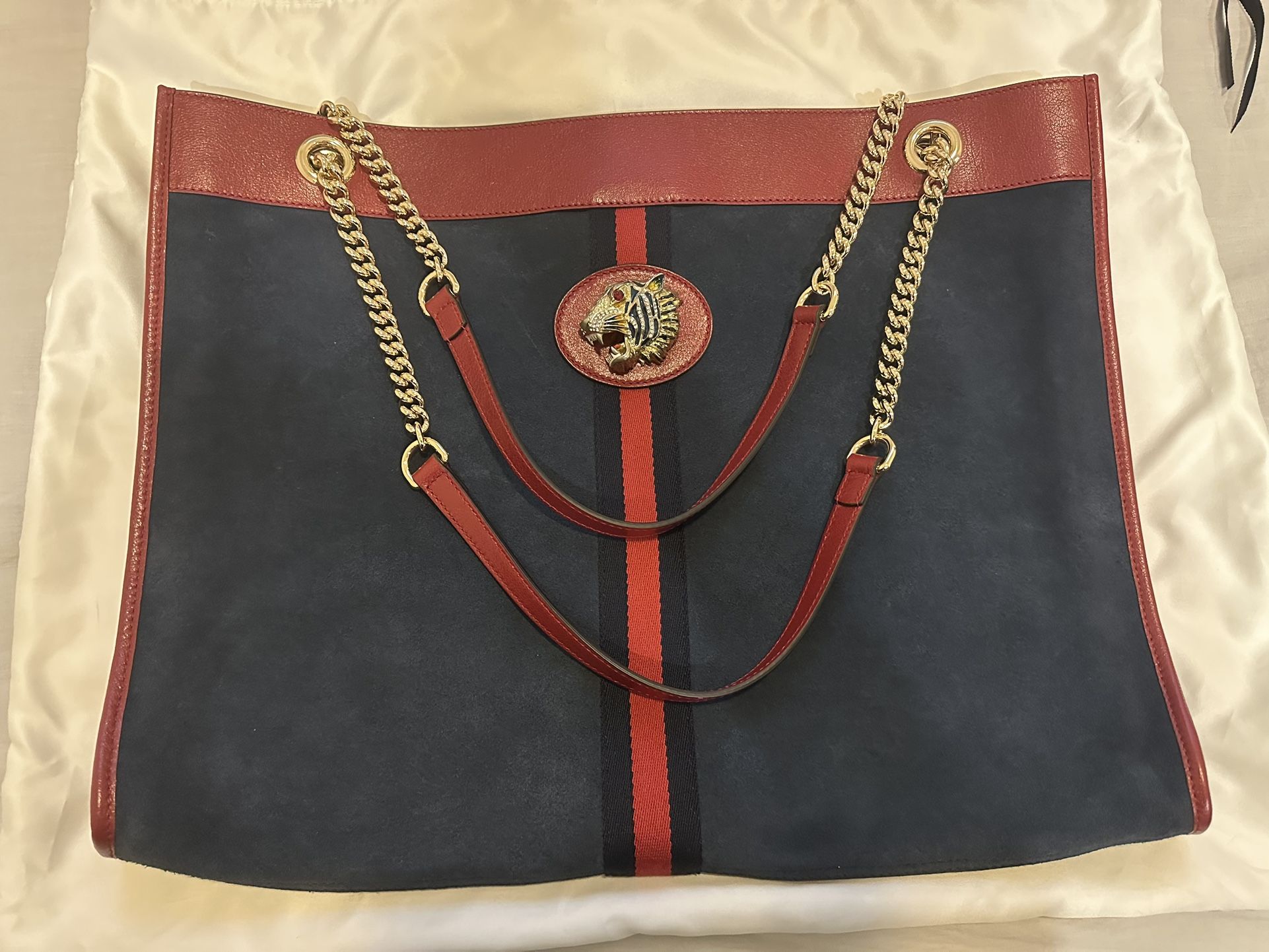 Authentic Gucci Raja Large Tote Bag with Tiger Head