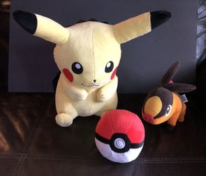 ALL THREE ARE INCLUDED! Pokémon Pikachu Plush Backpack 16” Costume Bag Nintendo Licences with Poke Ball and Pokémon Character !