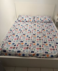 IKEA White Queen Sized Bed Frame w/ Mattress Included