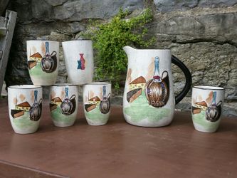 Mid-century retro Royal Sealy Capri pitcher and glassware set