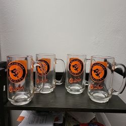 Lot Of 4 1960s Vintage Baltimore Orioles Beer Stein Glass Mug 5 3/4” 