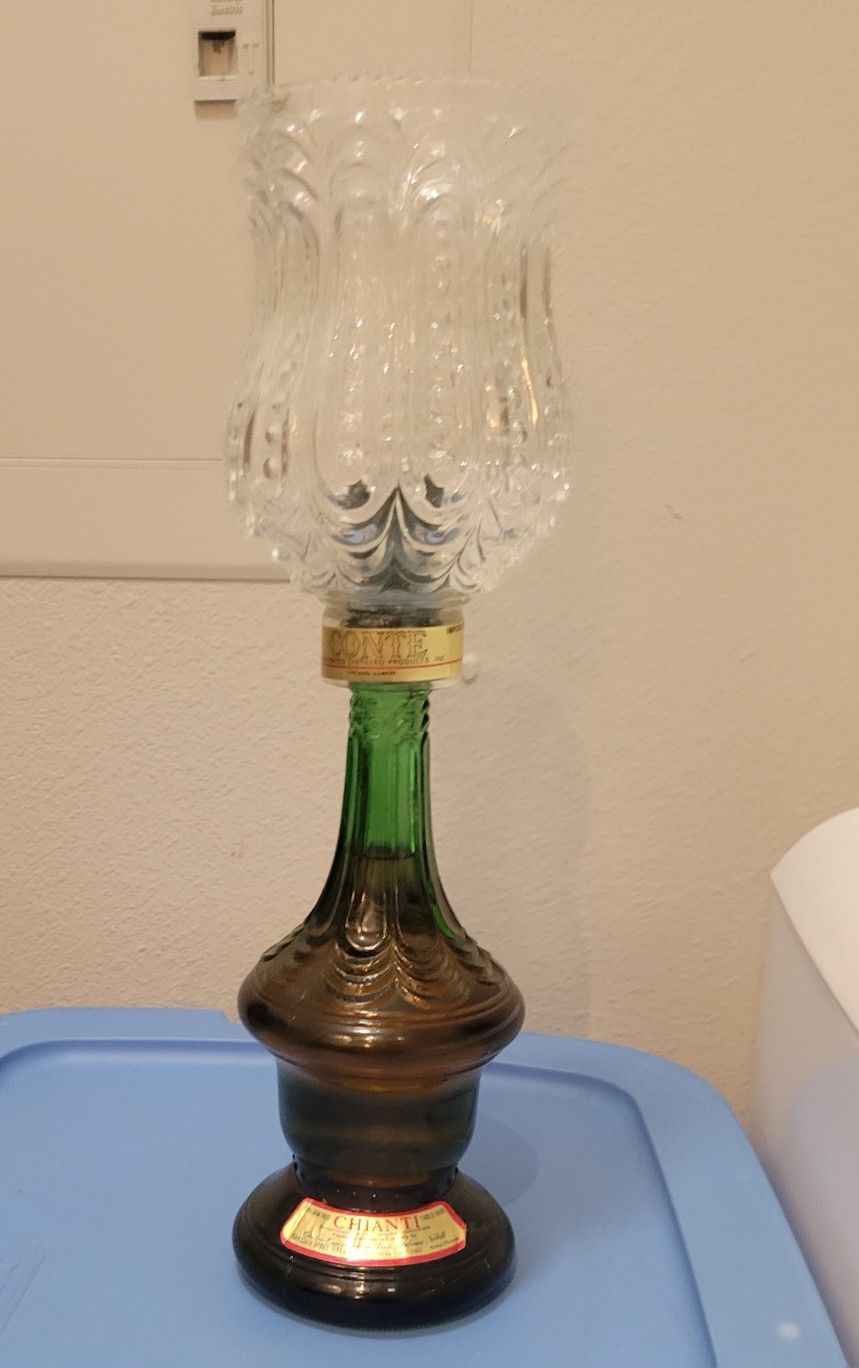 Vintage Rare Chianti Italian Glass Green Wine Bottle Conte Candle Lamp MCM