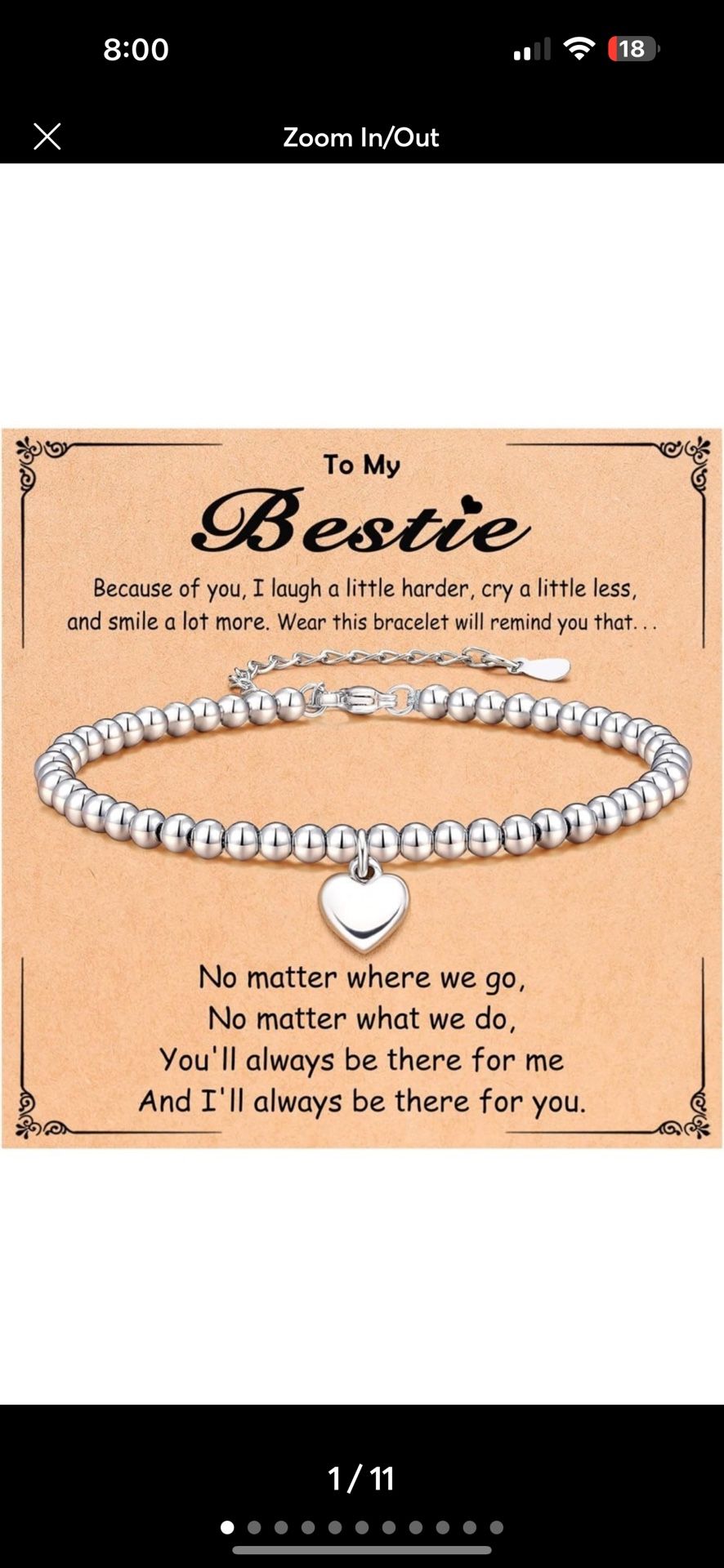 Bestie Silver Heart Charm Bracelet