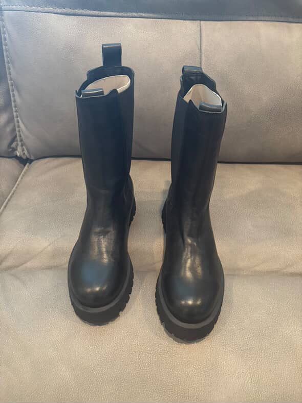 Steve Madden ‘Involved’ Leather Boot, Size 8, Flat Combat Pull On Mid Calf Black