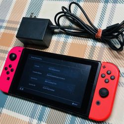 Nintendo Switch 32GB V2 Console System Neon Pink/Red Joycons Tested 2531