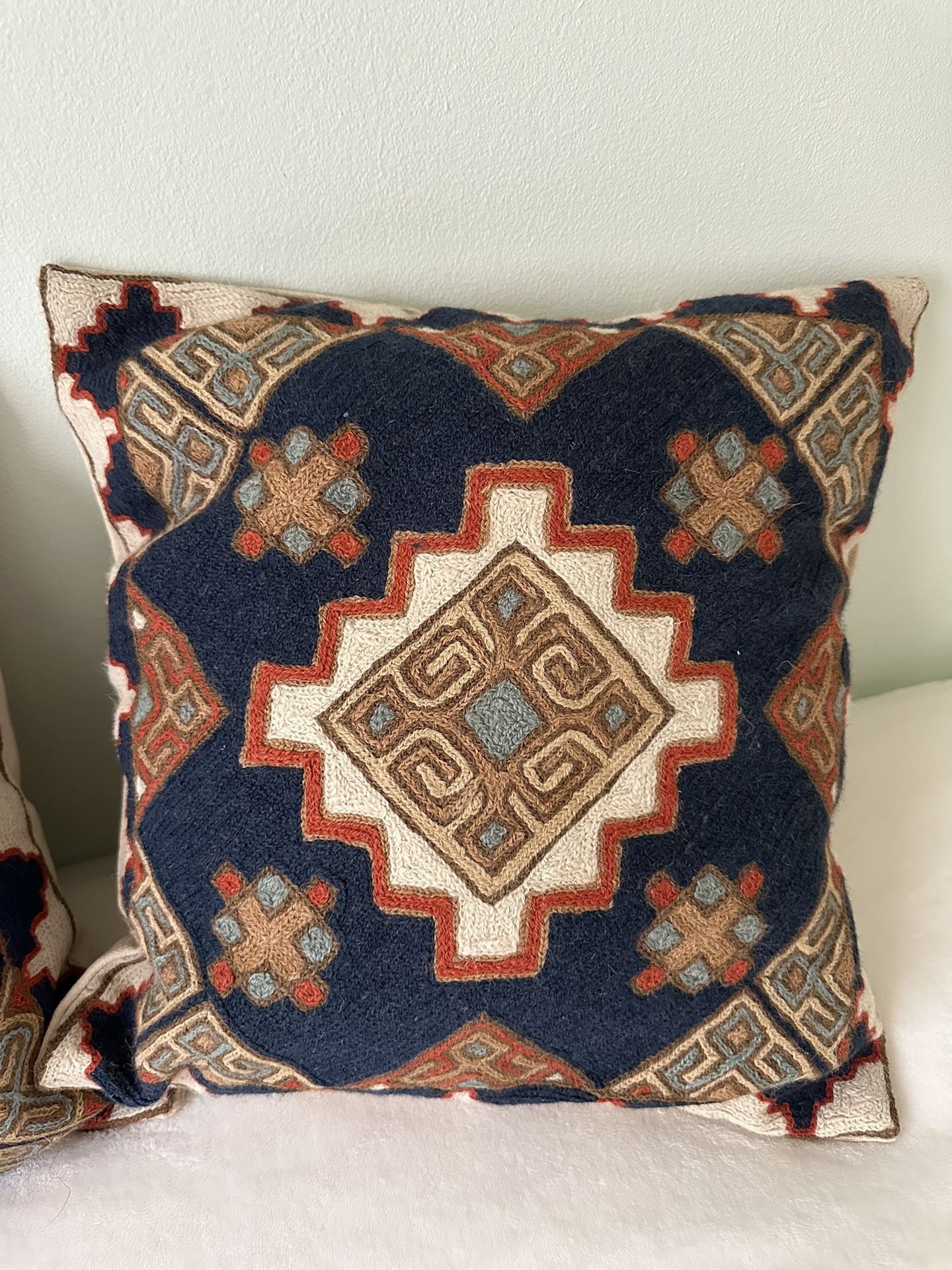 Hand Woven Wool Thread On Cotton Canvas Throw Pillows