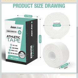 2Pack White Athletic Sports Tape, Very Strong Easy Tear No Sticky Residue Tape for Athlete & Sport Trainers & First Aid Injury Wrap