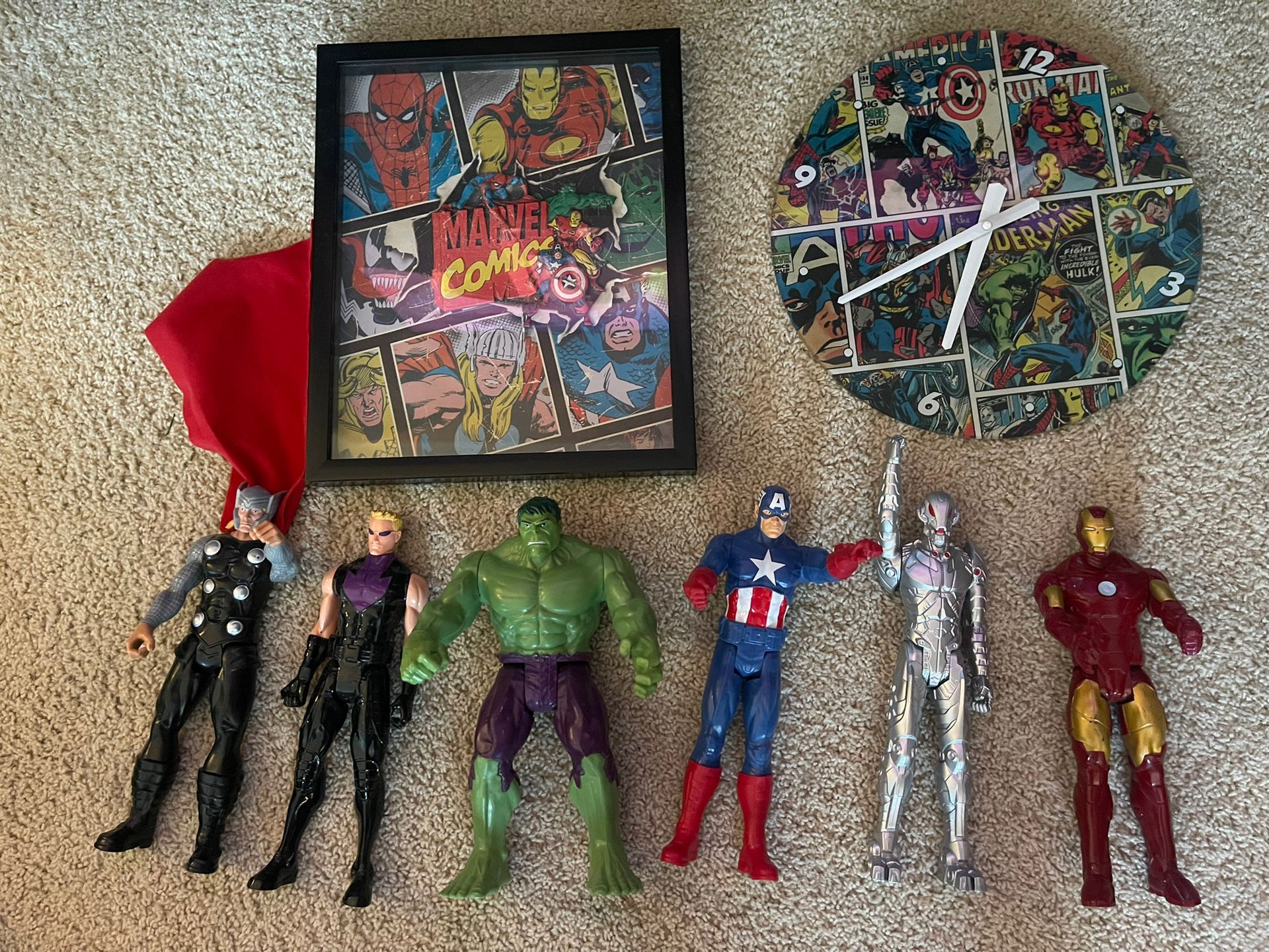 Marvel Action Figures!Marvel Clock,Marvel Framed Picture!