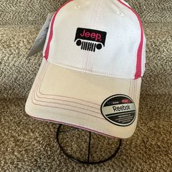 JEEP Reebok Adjustable White/Pink Cap Hat New With Tags