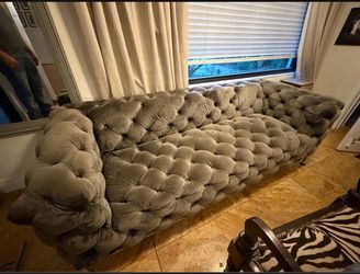 Carlo perazzi crandon grey tufted sofa
