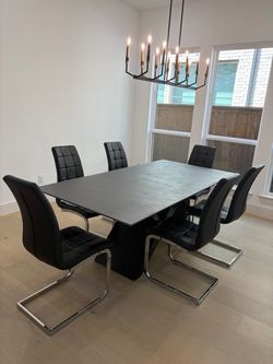 Modern 6–8 Person Dining Table – Black/Gray – Chairs Included Free