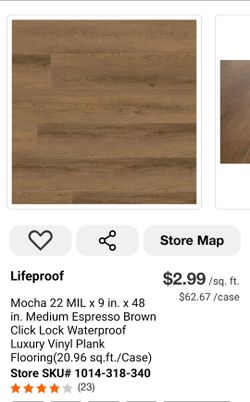 50% OFF - Lifeproof Mocha 22 MIL Waterproof Vinyl Flooring 40 Cases 838.4 sq ft Total