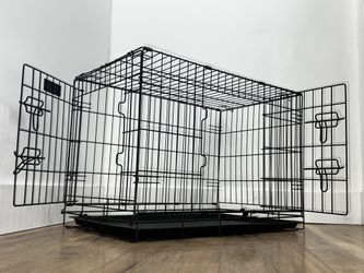 Dog Wire Cage 48 inches Reinforced Dog Crate Collapsible Pet Cage with Double Doors Leak Proof Plast