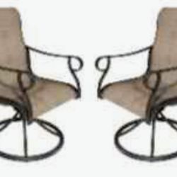 Patio (2) Dining Chairs In Bronze 360°Swivel, Rocking, Sling, Mildew, Rust, Heat, Corrosion Resistant