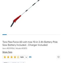 Toro Flex-Force 60-volt max 10-in 2 Ah Battery Pole Saw 