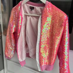 Girls Pink Glitter Jacket (7/8 Medium)
