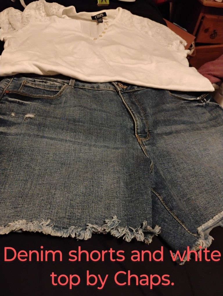 Chaps white shirt sleeve shirt.  Size XL.  $5. Shorts size 12.