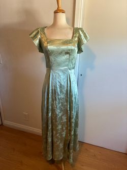 NWOT SHEIN Sage Green Satin Jacquard Floral Maxi Dress - Small