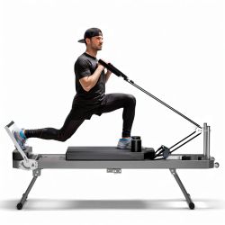 Extra Large Pilates Reformer - Multi-functional Home Fitness Equipment, 395lbs Capacity, with Dynamic Resistance Cords and Aerobic Rebounder, Improves