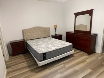 Queen Tufted Upholstered Headboard + Sealy Mattress & Foundation