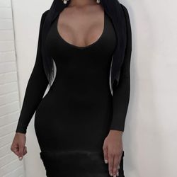 Ladies Black Dress With Fur