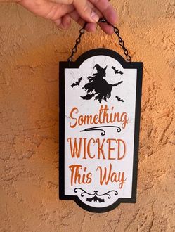 Halloween Hanging Sign • 10.5in x 5in • 🧙♀️🧹🌙✨