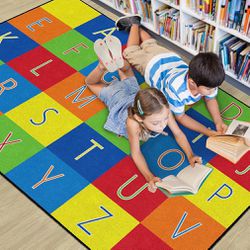 Flagship Carpets Alphabet Seating Multicolor Rug for Home Learning Area or Classroom Mat, Kids Room or Playroom Carpet, 6' x 8'4", Rectangle