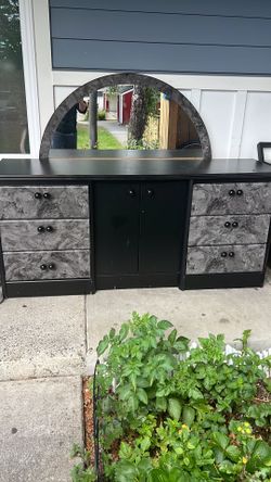Vanity with mirror , table & Refrigerator