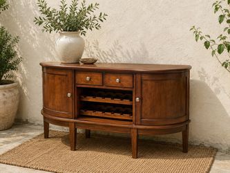 Honey & Chestnut Curved Wood Bar Cabinet / Sideboard