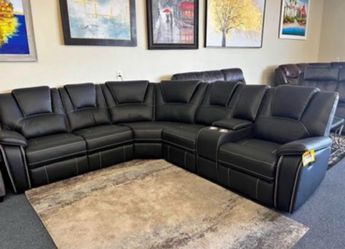 🔥 Luxury Bonded Leather Sectional – 3 Recliners