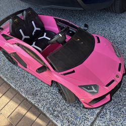 Pink Lamborghini Aventador SVJ Kids Ride-On 18V Car + Remote Control Driving