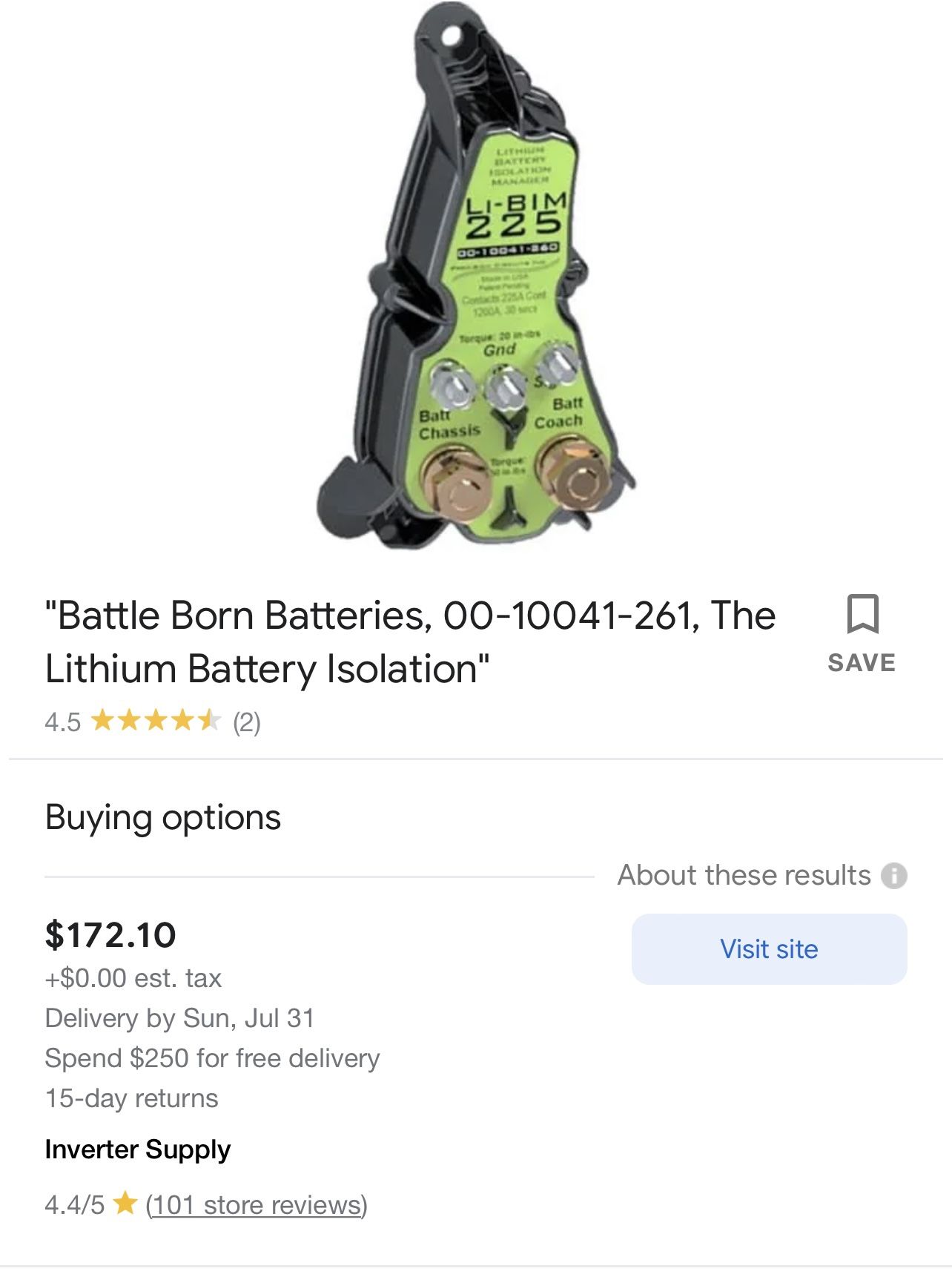 Li Bim 225 Battle Born Lithium Battery Isolation