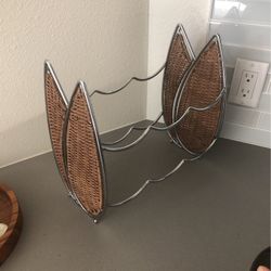 Metal And Wicker Boho Wine Rack