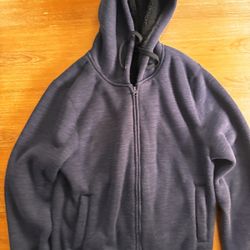 men’s sherpa zip hoodie coat size small navy  