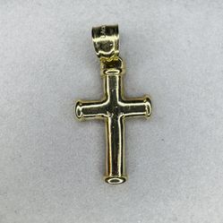 10K Solid Gold Rounded Cross Pendant 1.1” 1.6g